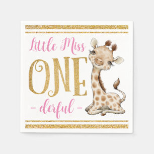 Little  Miss One Derful Cute Giraffe 1st Birthday Napkin
