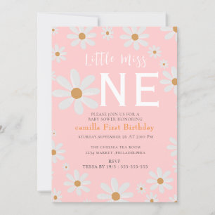  Little Miss ONE derful Daisy Flowers Birthd Invitation