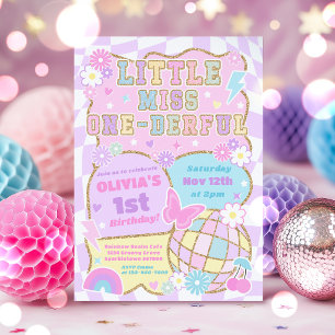Little Miss One-derful Preppy Groovy 1st Birthday Invitation