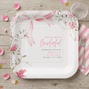 Little Miss Onederful 1st Birthday Coquette Bow Paper Plate