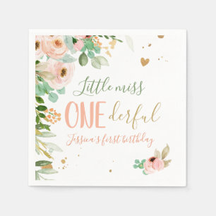 Little Miss Onederful 1st Birthday Girl Floral Napkin