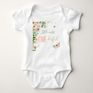 Little Miss Onederful 1st  Birthday Girl Flowers Baby Bodysuit