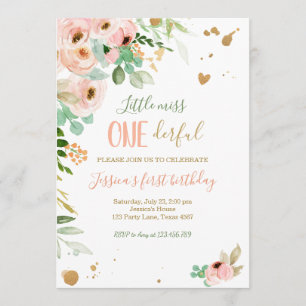 Little Miss Onederful 1st Birthday Invite Floral