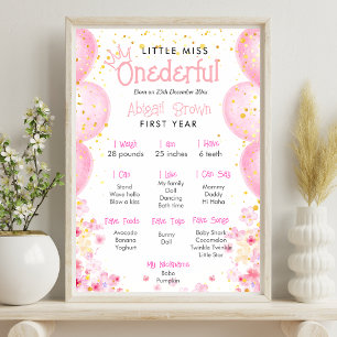 Little miss onederful 1st birthday milestone poster