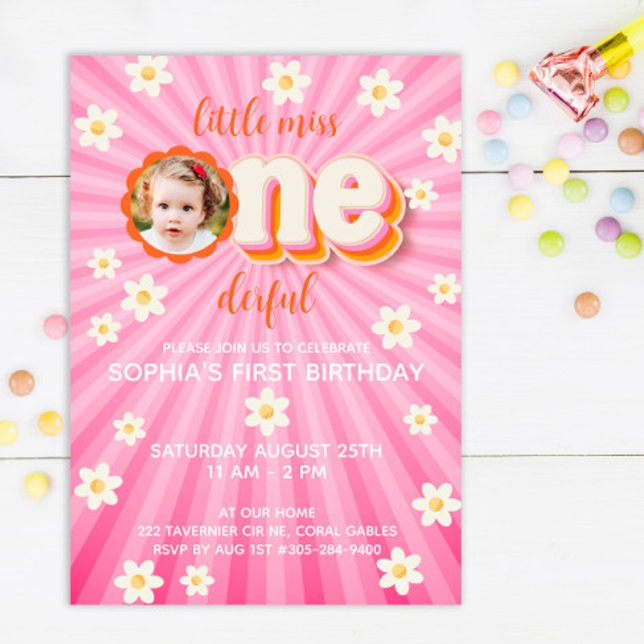 Little Miss ONEderful 1st Birthday Photo Invitatio Invitation (Creator Uploaded)
