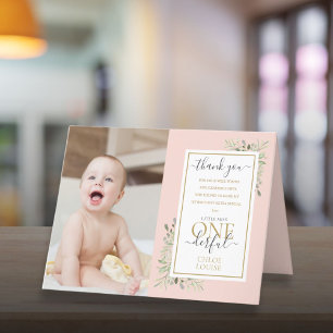 Little Miss ONEderful 1st Birthday Photo Pink Girl Thank You Card