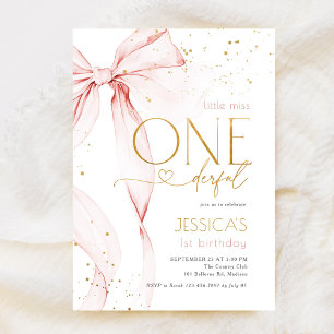 Little Miss ONEderful 1st Birthday Pink Bow Invitation