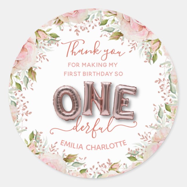 Little Miss Onederful 1st Birthday Thank you Classic Round Sticker (Front)