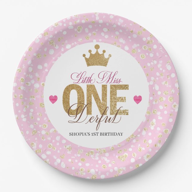 Little Miss onederful Birthday Paper Plate (Front)