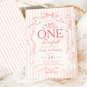 Little Miss ONEderful Blush Pink Bow 1st Birthday Invitation