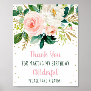 Little Miss Onederful Boho Floral Birthday Favor Poster