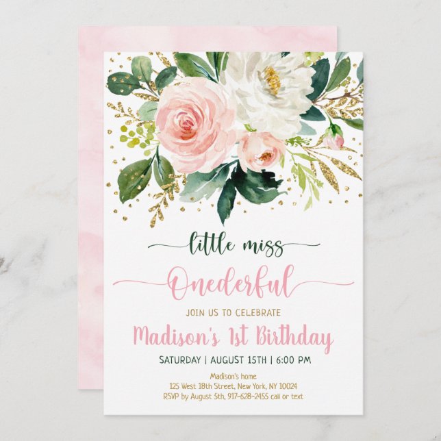 Little Miss Onederful Boho Floral Birthday Invitation (Front/Back)