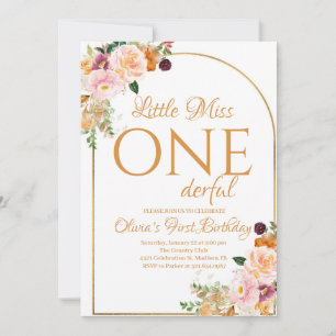 Little Miss Onederful Boho Flowers Birthday Invitation
