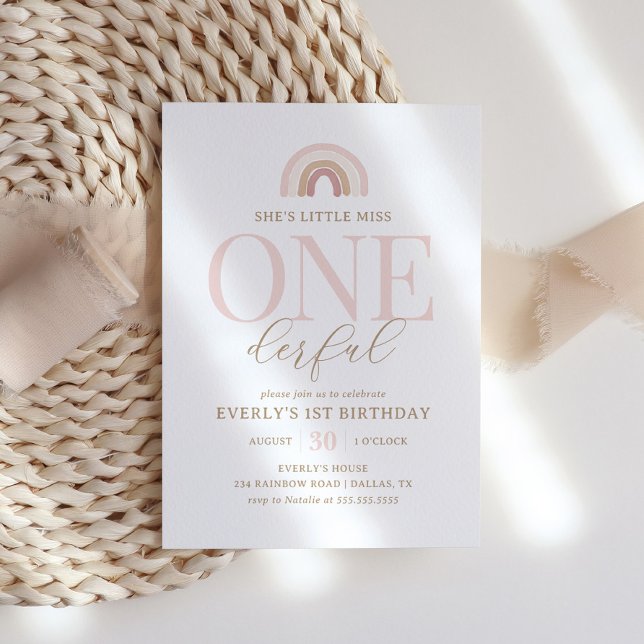 Little Miss Onederful Boho Rainbow 1st Birthday Invitation (Creator Uploaded)