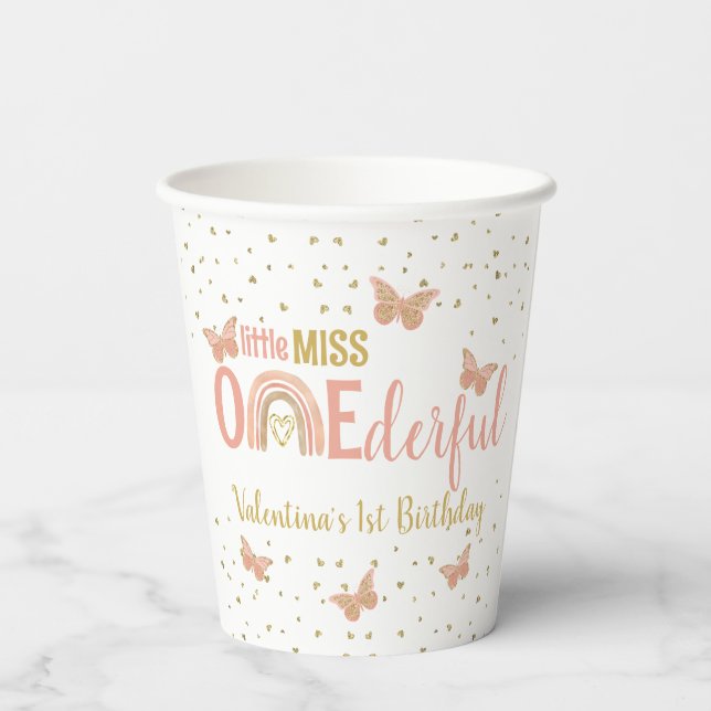 Little Miss ONEderful Butterflies First Birthday Paper Cups (Back)