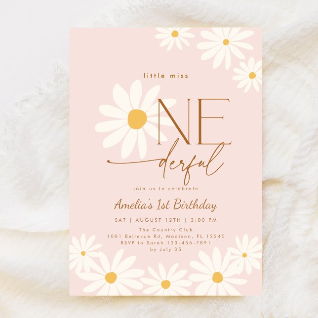 Little Miss Onederful Daisy 1st Birthday Invitation (Creator Uploaded)