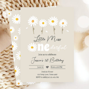 Little Miss Onederful Daisy Creme Sand Birthday Invitation