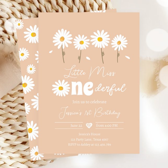 Little Miss Onederful Daisy Sand First Birthday Invitation (Creator Uploaded)