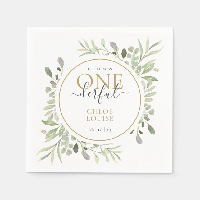 Little Miss ONEderful Elegant Girl First Birthday Napkin (Front)