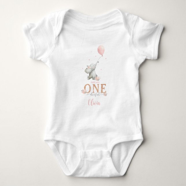 Little Miss Onederful Elephant 1st Birthday Baby Bodysuit (Front)