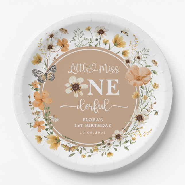 Little Miss ONEderful Fall Wildflower Birthday Paper Plate (Front)