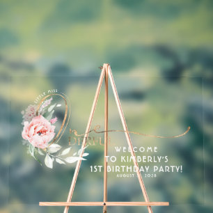 Little Miss Onederful Floral 1st Birthday Welcome Acrylic Sign