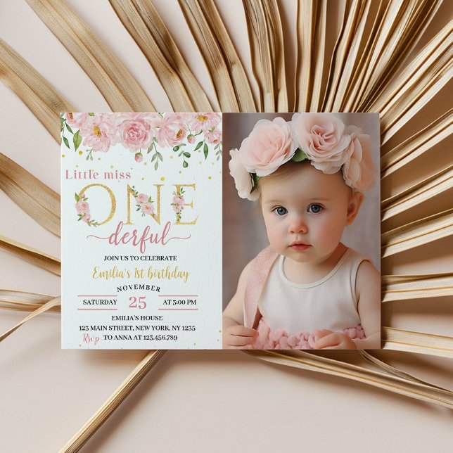 Little Miss Onederful Floral Birthday Invitation (Creator Uploaded)
