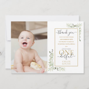 Little Miss ONEderful Girl 1st Birthday Cute Photo Thank You Card