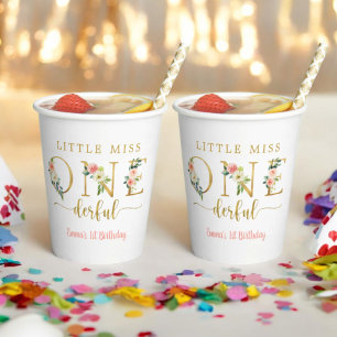 Little Miss Onederful Girl 1st Birthday Paper Cups