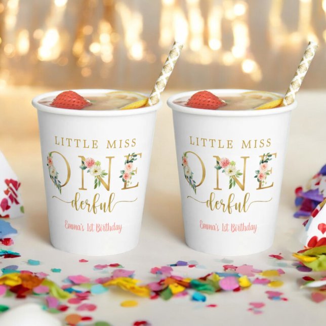Little Miss Onederful Girl 1st Birthday Paper Cups (Creator Uploaded)