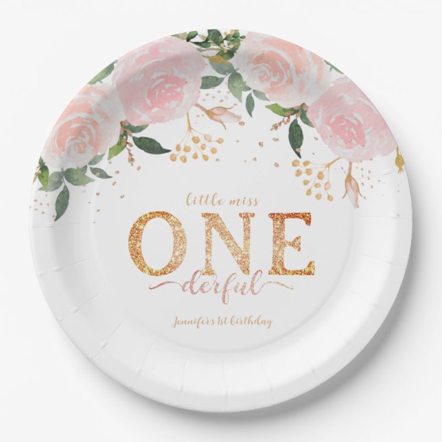 Little Miss Onederful Gold 1st Birthday  Paper Plate (Front)
