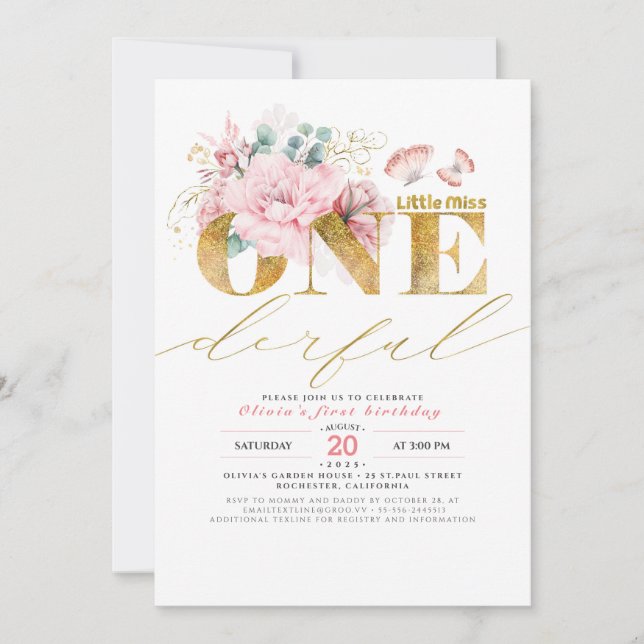Little Miss ONEderful Gold Glitter 1st Birthday Invitation (Front)