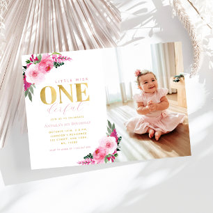 Little Miss Onederful Painted Floral 1st Birthday Invitation