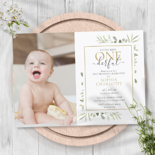 Little Miss ONEderful Photo Cute Girl 1st Birthday Invitation