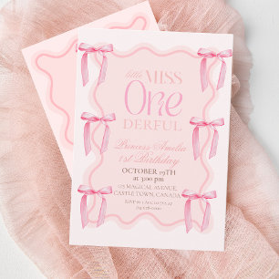 Little Miss ONEderful Pink 1st Birthday Party  Invitation