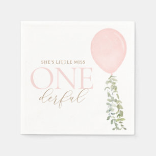 Little Miss Onederful Pink Balloon Birthday Napkin