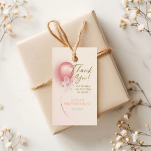 Little Miss ONEderful Pink Balloon Floral Birthday Gift Tags