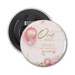 Little Miss ONEderful Pink Floral 1st Birthday Bottle Opener