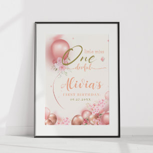 Little Miss ONEderful Pink Floral Birthday Poster