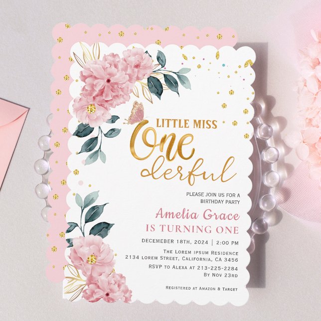 Little miss onederful pink girl 1st birthday invitation (Creator Uploaded)