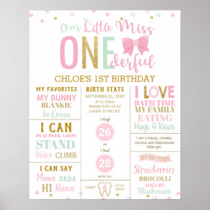 Little Miss Onederful Pink Milestone Birth Stats  Poster