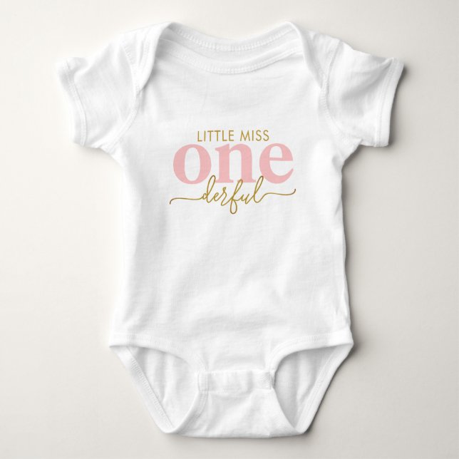 Little Miss ONEderful Pink Roses First Birthday Baby Bodysuit (Front)