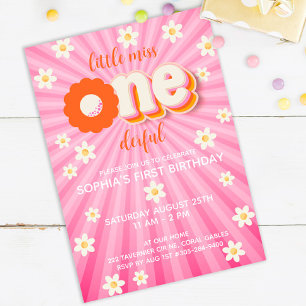 Little Miss Onederful Retro 1st Birthday Invitation