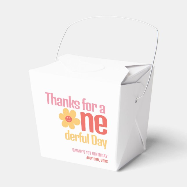 Little Miss Onederful Retro Groovy First Birthday Favour Box (Front Side)