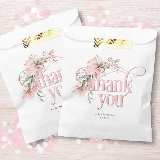 little miss onederful Wildflower 1st birthday Favour Bag (Pink elegant, little miss onederful, 1st birthday thank you favor bags.)