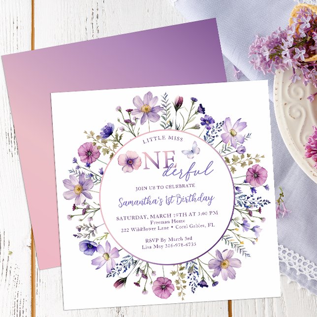 Little Miss Onederful Wildflower 1st Birthday Invitation (Wildflower Birthday Invitation)
