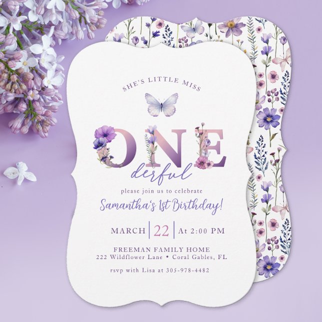 Little Miss Onederful Wildflower Birthday Invite (Wildflower Invitation)