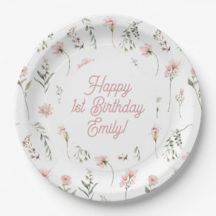Little Miss Onederland Wildflower 1st Birthday Paper Plate