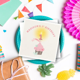Little Miss Pink Cupcake Girl's 1st Birthday Party Napkin