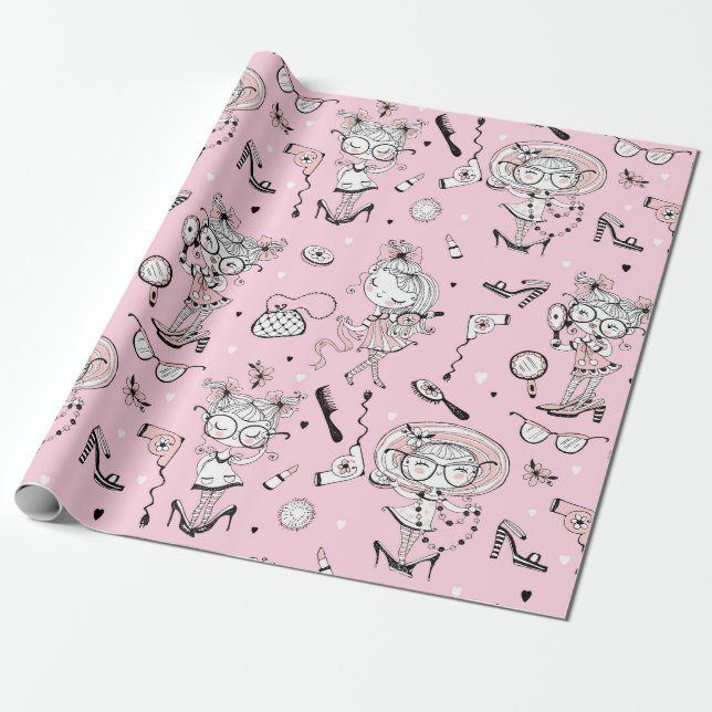 Little Miss Pink Wrapping Paper (Unrolled)